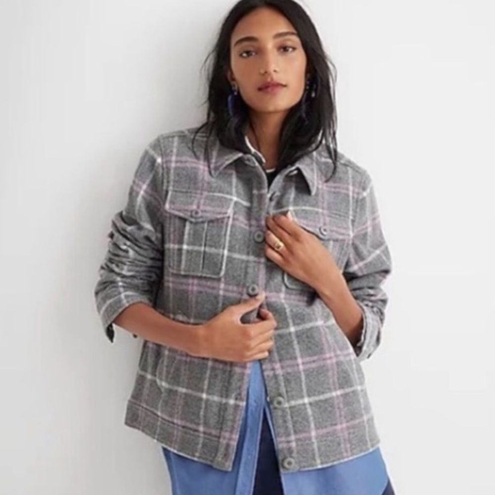 J.Crew Shirt-jacket in stretch wool-blend plaid M